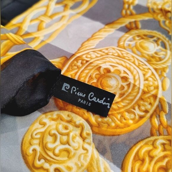 Pierre Cardin Paris 💯 Silk Scarf Gold & Black - Picture 12 of 16